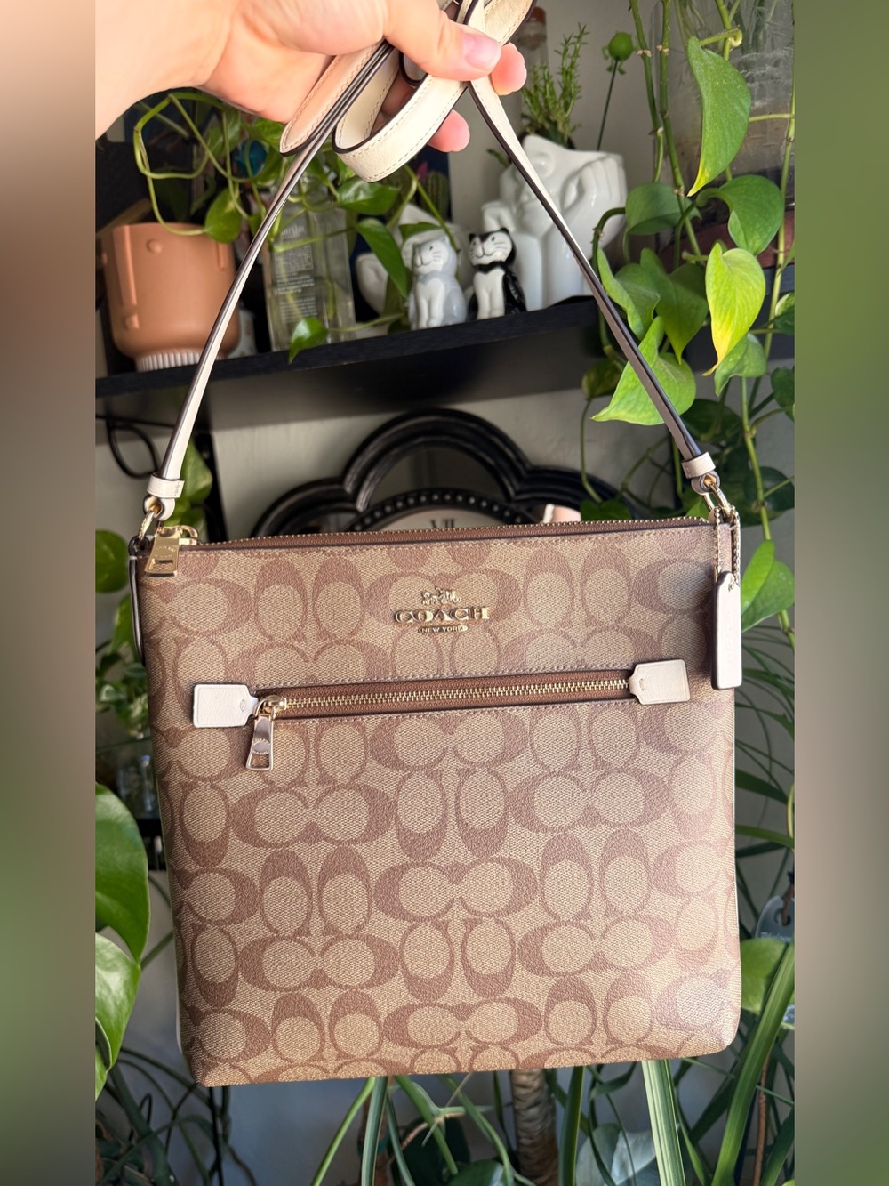 Coach Rowan Brown Signature Canvas Shoulder Bag with Light Trim - C1554